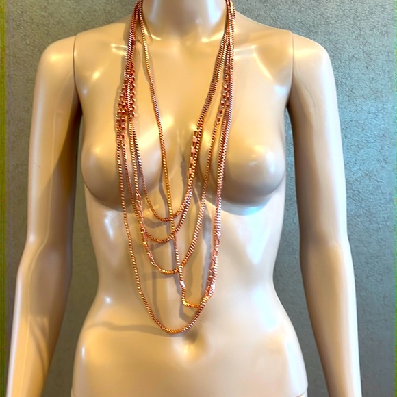 Rose gold colored 5 strand necklace - Picture 1 of 4